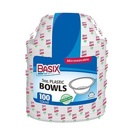[100 Count] Basix Disposable 5 Oz White Plastic Dessert Bowls, Microwavable, Great For School, Take Out, Events, Home, Office, Wedding, Parties, Or Everyday Use, 1 Pack