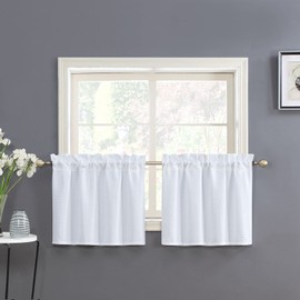 Home Queen White Water Resistant Bathroom Window Curtains, 36WX24L Inch