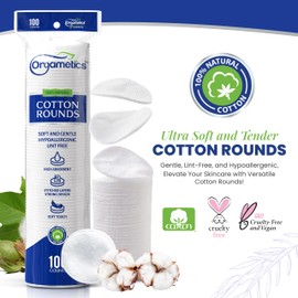 ORGAMETICS Cotton Rounds, 100% Natural Cotton Premium Makeup Remover and Facial Cleansing Cotton Round Pads, Lint Free, Hypoallergenic and Ultra Soft, Luxury Quality (200 Count-Pack of 2)