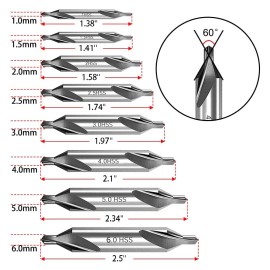 Seonfook 8 PCS Center Drill Bits Set, Countersink Tools for Lathe Metalworking 60 Degr...