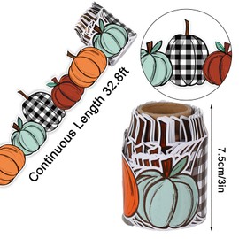 Whaline 32.8ft Fall Bulletin Board Borders Red Orange Plaid Pumpkin Die-Cut Border Trim for Autumn Thanksgiving School Classroom Office Chalkboard Decoration