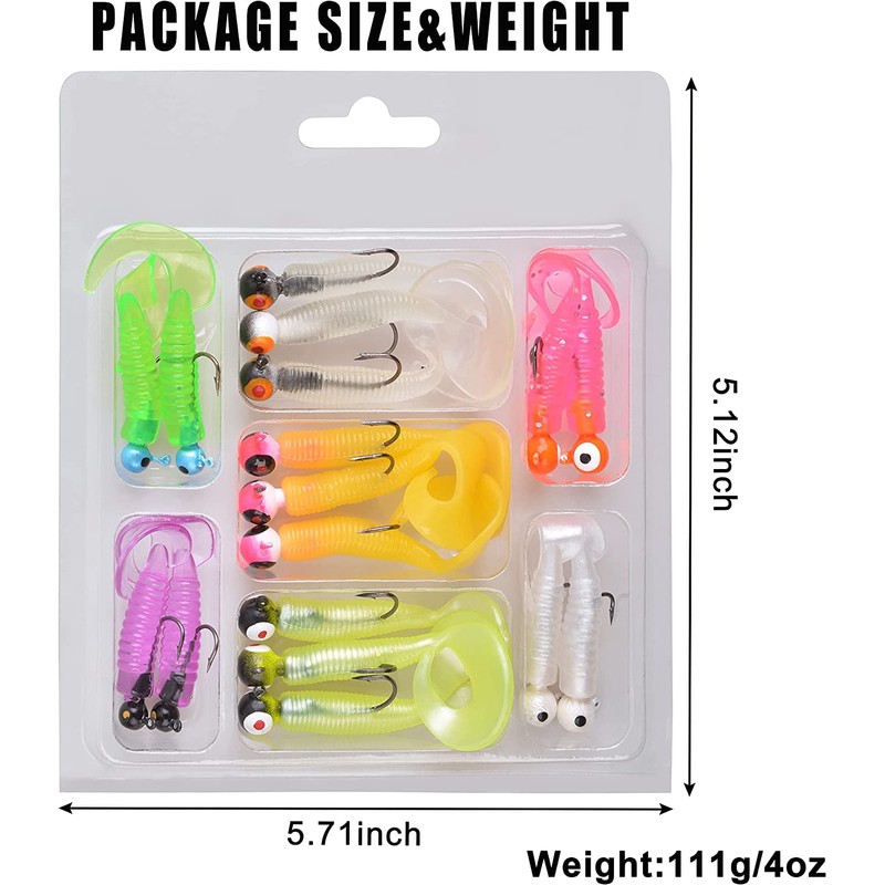 Fishing Jig Head Hooks Soft Grub Plastic Lures Bait, 17pcs