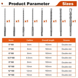 Faankiton 8PCS SDS Plus Hammer Drill Bit Set, Concrete Cross Drill Bits, 5-16mm Hammer Impact Drill Bit, Hammer Drill Accessories, Hammer Drill Bits for Concrete, Brick, Cement Walls, Stone