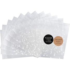 LUTER 200Pcs Self Adhesive Candy Cookie Bags Clear Polka Dot Cellophane Bags and 200Pcs Thank You Sticker Round Tags Christmas Party Supplies for Bakery Biscuit Snacks Dessert (3.94x3.94 Inch)