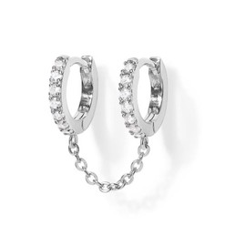 KGDUYC Earrings 925 Silver for Women Girls 14K Gold-Plated Double Piercing Stud Earrings Hoop Earrings with Chain, Hypoallergenic Zirconia Earrings Silver Hanging for Multiple Ear Holes Cartilage