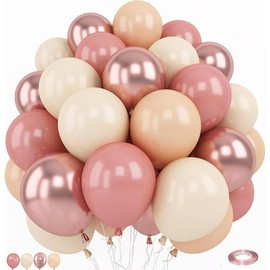 Blush Pink Set of 65 count Includes 12 Inch Blush Pink, Metallic Chrome Rose Gold, Beige, Blush Nude Party Balloons for Birthday,  Shower, Engagement, Wedding, Gender Reveal, Party Decorations - Color: Blue
