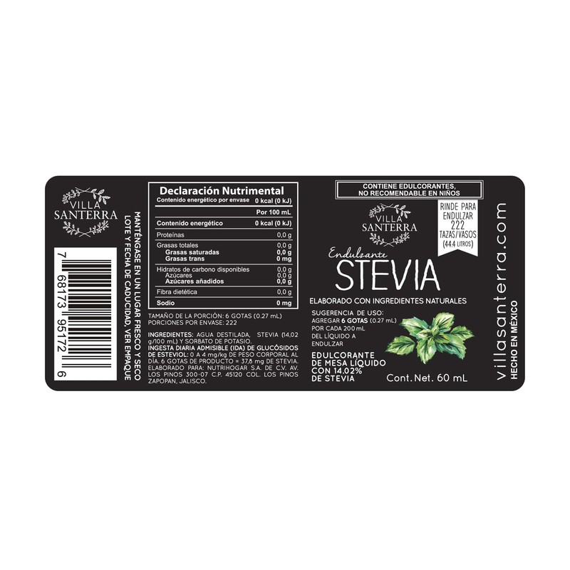 Villa Santerra Stevia Líquida natural 60ml