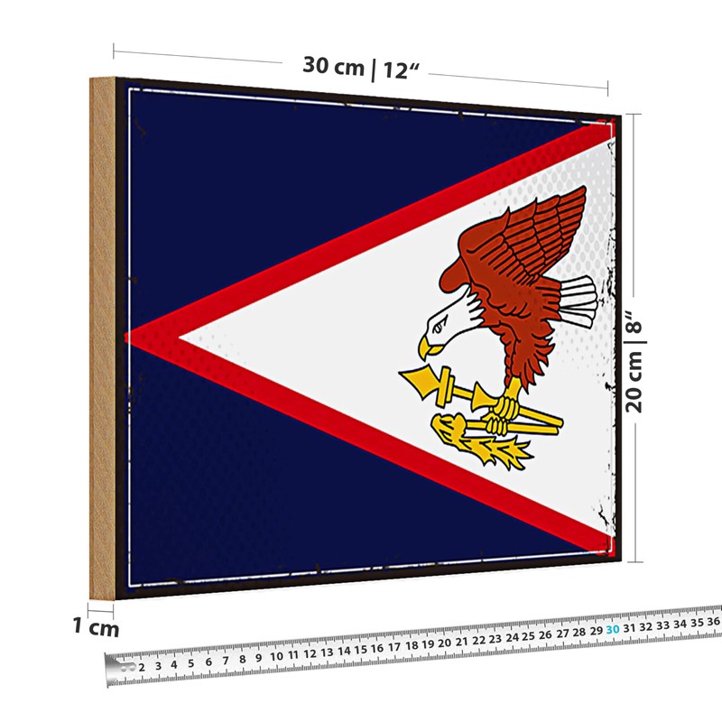 Holzschild | Flagge von Amerikanisch-Samoa | Retro-Stil | 20 cm