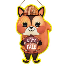 SICOHOME Happy Fall Squirrel Acorn Sign for Front Door 8.7" x 14" Fall Door Hanger Fall Autumn Thanksgiving Decoration for Home Fall Door Wreath Fall Decor for Farmhouse Porch Front Door Decoration