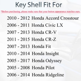 SUPALAND Key Fob Keyless Entry Remote Black Shell Case & Pad fits Honda CRV Pilot Ridgeline Accord Coupe Crosstour Civic LX CRZ Fit Insight Odyssey 2005-2017 3 Button