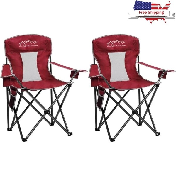 Unbranded 2PCS Portable Mesh Camping Chairs Heavy Duty Foldable W/