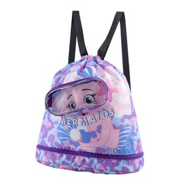 Drawstring Bag Kids Swimming Bag, Waterproof Swim Bag Girls Swimming Bag Dry-Wet Separation Beach Backpack with Zippered Pocket Shoe Compartment Sports Gym PE Beach Bag for Girls