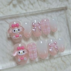 Pink Star Handmade Nail Tips - Short Ballerina / 핑크 스타 수제네일팁 - 숏발레리나