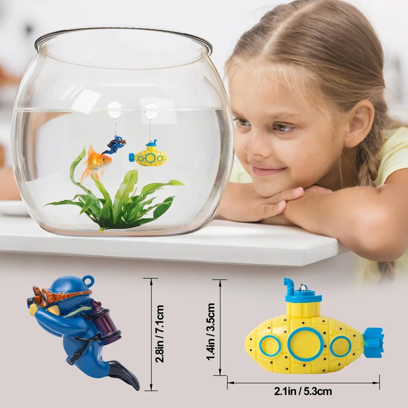 CousDUoBe 2.1 in Mini Floating Submarine Fish Tank Decoration Set，Cute