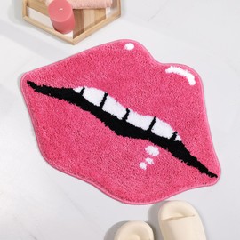 Panstar Pink Lips Bathroom Rug, Cute Lips Bath Mat Non Slip Lips Shaped Absorbent Bathtub Rug Bathroom Plush Shower Rugs.