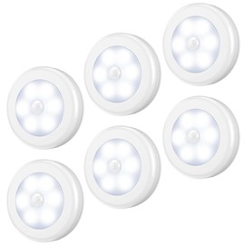 AMIR (Upgraded Version) Motion Sensor Light, Cordless Battery-Powered LED Night Light, Stick-Anywhere Closet Light Stair Lights, Wall Lights for Hallway, Bedroom, Kitchen (White - Pack of 6)