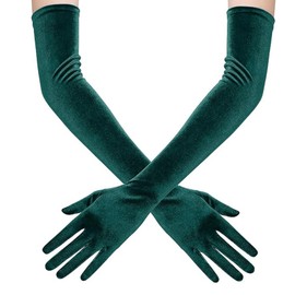 Vbxvsa Women's Velvet Elbow Length Mittens Warm Gloves Velour Long Gloves 1920s Style Classic Opera Party Adult Costume Accessories, dark green