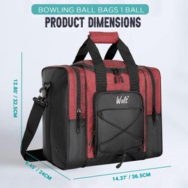 WOLT Bowling Ball Bag for Single Ball -Bowling Bag with Padded Holder, 2 Pockets Fit Shoes Up to Mens Size 14 and Accessories (healthyRed)