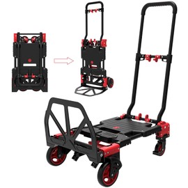 TROOZY 2-in-1 Foldable Hand Truck Dolly,330LB Heavy Duty Carrying Convertible Dolly Cart with 4 Rubber Wheels and Retractable Handle,Portable Dolly for Luggage/Travel/Office