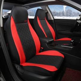 GIANT PANDA Front Bucket Seat Covers, Leather High Back Auto Seat Covers for Cars, Trucks, Jeep, Van, SUV, Pickup, Airbag Compatible (Black + Red)