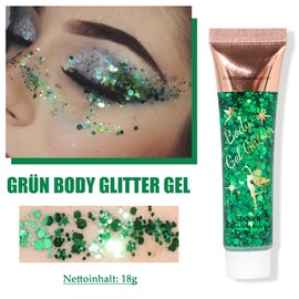 Grün Glitzer Gesicht, Body Glitter Gel, Chunky Sequins Body Lotion Glitzer Flüssiger Lidschatten, Meerjungfrau Pailletten Funkelnde Festival Köperglitzer für Augen Lippen Haare Nägel Make Up Kosmetik