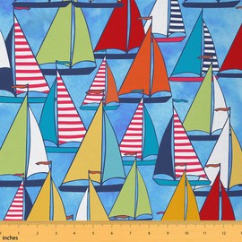 jejeloiu Sailboat Upholstery Fabric by The Yard, Colorful Ocean Nautical Theme Reupholstery Fabric for Chairs, Marine Sea Adventure Decorative Waterproof Outdoor Fabric, 1 Yard