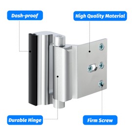Home Security Door Lock, Fcicarn Childproof Door Reinforcement Lock with 8 Screws, 3 Inch Stop Withstand 800 lbs for Inward Swinging Door, Upgrade Night Lock to Defend Your Home (2-Pack,Silver)