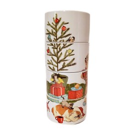 NEW 4pc Park Avenue Puppies STACKING HOLIDAY DOGS RUNNING AROUND CHRISTMAS TREE HOT BEVERAGE CUPS MUGS & WIRE RACK