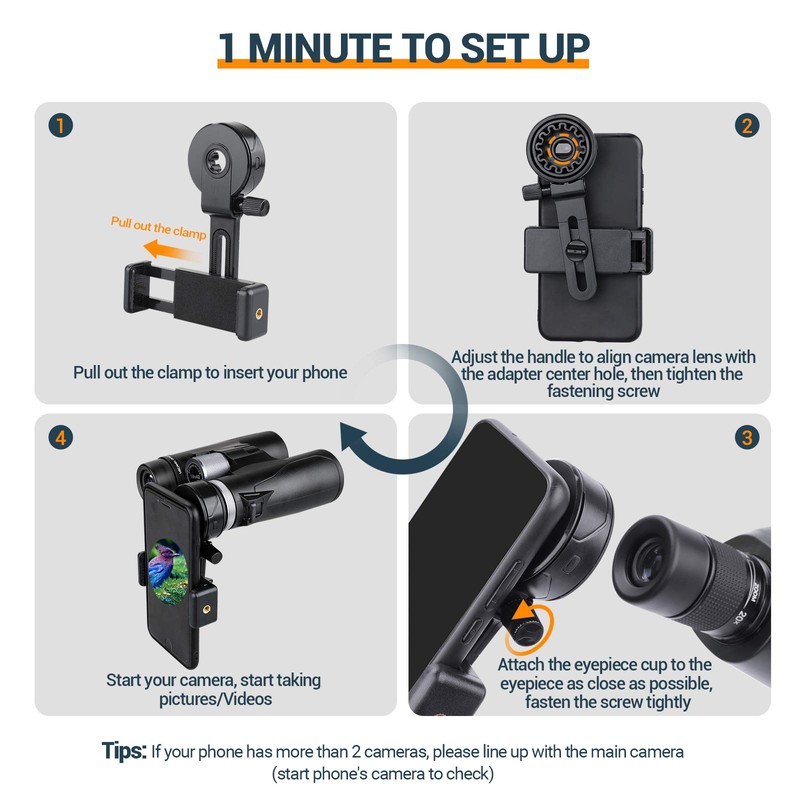 LAKWAR Telescope Phone Adapter, Universal Cell Phone Mount Compatible Binoculars,