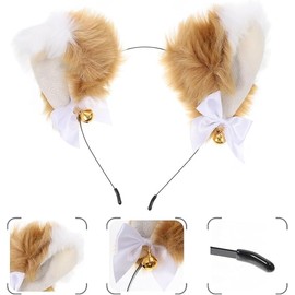 Fox Wolf Cat Ears Headband with bells Bows, Plush Fox Wolf Ears Hair Hoop Animal Anime Fancy Dress Party Cosplay Costume Headpiece for Adult Kids