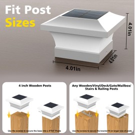 T-SUN Solar Post Cap Lights, Waterproof Outdoor Solar Powered Deck Fence Post Lights for 4 X 4 Wooden/Vinyl Posts, 3000K Warm White Lighting Decor for Deck, Patio, Garden, Porch, Fence(White - 6 Pack)
