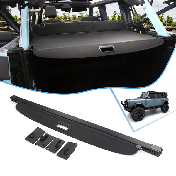 Bestview Trunk Cargo Cover Compatible with Fo-rd Bronco 4 Door 2021 2022 2023 2024, Retractable Rear Storage Waterproof Cargo Cover Luggage Security Shield Shade