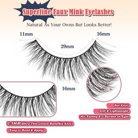 Eyelashes Natural Cat Eye Lashes Wispy Eyelashes Flared Strip Lashes 16mm Fluffy False Eyelashes C Curl Fake Lashes 0.1MM Thin Band Siligli Soft 7 Pair Lashes Pack