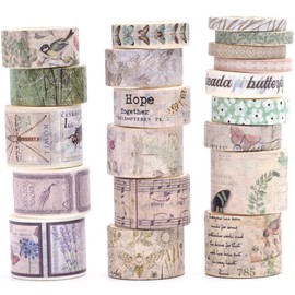 Songdao 20 Rolls Vintage Washi Tape Set Retro Arts Adhesive Tapes Fleeting Monologue Decorative Masking Tape Sets for Craft, Kids, Scrapbook, DIY, Gift Wrapping (Tracks in The Jungle)