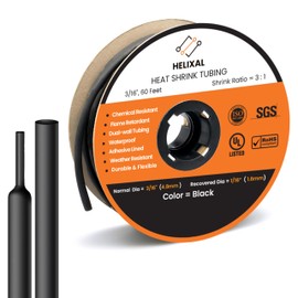 HELIXAL - 3/16" heat shrink tubing, 3:1 ratio wire heat shrink tubing, industrial and marine grade, double wall shrink wrap tube, heat shrink tubing