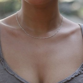 Yienate Boho Beaded Choker Necklace Chain Silver Tiny Bead Satellite Chain Choker Small Bead Ball Clavicle Chain Minimalist Statement Necklace Jewelry for Women Girls