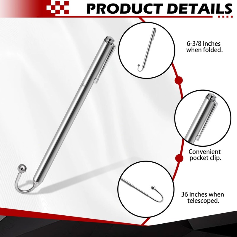 Telescoping Wire Reacher Pole, 36 Inch Extended Length, 6.375 Inch