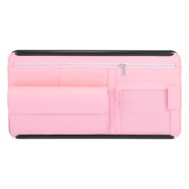 X AUTOHAUX Pink Universal Car Sun Visor Organizer Sunglasses Case Storage Pocket Hook and Loop Tape ABS PU Leather for SUV RV Truck