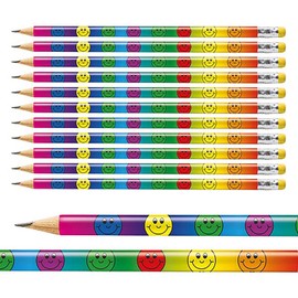 12 Multicoloured Smiley Faces Childrens Pupils School Teachers Reward Pencils Primary Teaching Services