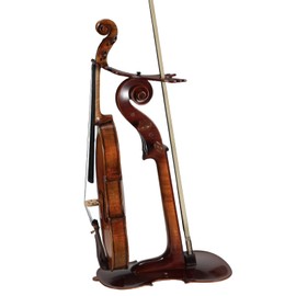 YWYLL Solid Wood Violin Stand with Bow Holder - No Assembly Needed, Heavy-Duty 4/4 Size Display, Handcrafted Cut-Out Design for Home/Studio/Stage