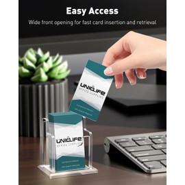 Uniclife Acrylic Business Card Holder for Desk 1 Slot Clear Vertical Business Card Display Stand for Men and Women Desktop Name Card Organizer Card Stand for Office Home Exhibition, 60 Card Capacity