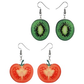 MYGLOAR 2 Piece Earrings, Women's Earrings, Fruit Earrings, Green Earrings, Red Earrings, Kiwia Earrings, Tomato Earrings