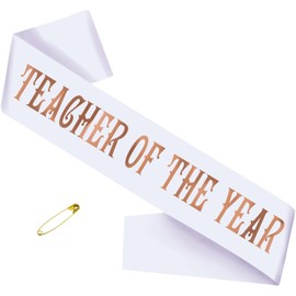 JXYCBZYing Teacher of the Year Sash with Rose Gold Foil, White Funny Thank You Teachers Sash for Teacher Appreciation Week Party Decorations, Happy Teachers’ Day Supplies