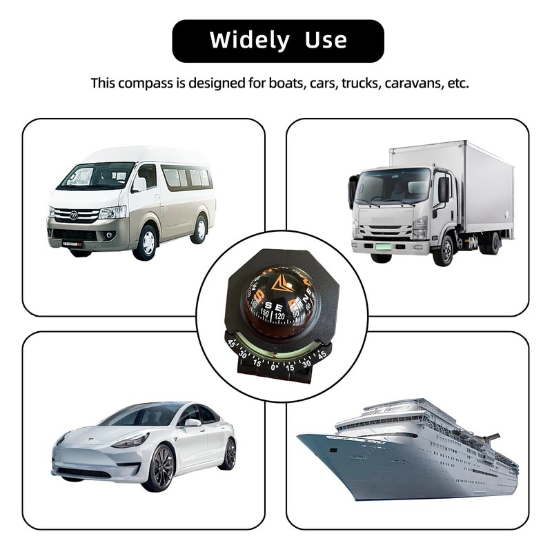 Black Adjustable Ball Night Vision Compass Boat Compass Dash Mount,