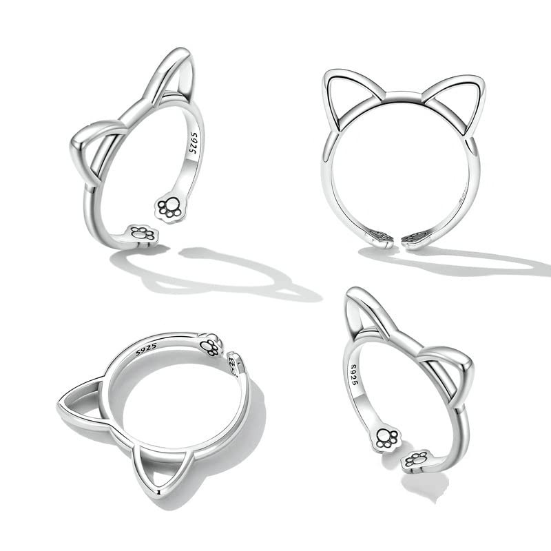 Bellitia Jewelry Cat Ring, Cute, Sterling Silver, 925 Cat, Paw,