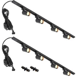 Hiiglxii Plug in Track Lighting with Power Cord, 8 Light LED Track Lighting Kit with Connectable Rails, GU10 Kitchen Track Lighting Fixtures Wall Mounted Plug in Ceiling Light Black - No Bulbs
