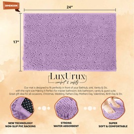 LuxUrux Bath Mat-Extra-Soft Plush Bath Shower Bathroom Rug, 1'' Chenille Microfiber Material, Super Absorbent Shaggy Bath Rug (Lavender, 42 x 60 cm)