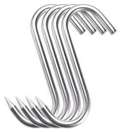 12mm Heavy Duty Meat Hooks,8 inch S-Hooks Stainless Steel Meat Processing Butcher Hooks, Pack of 4