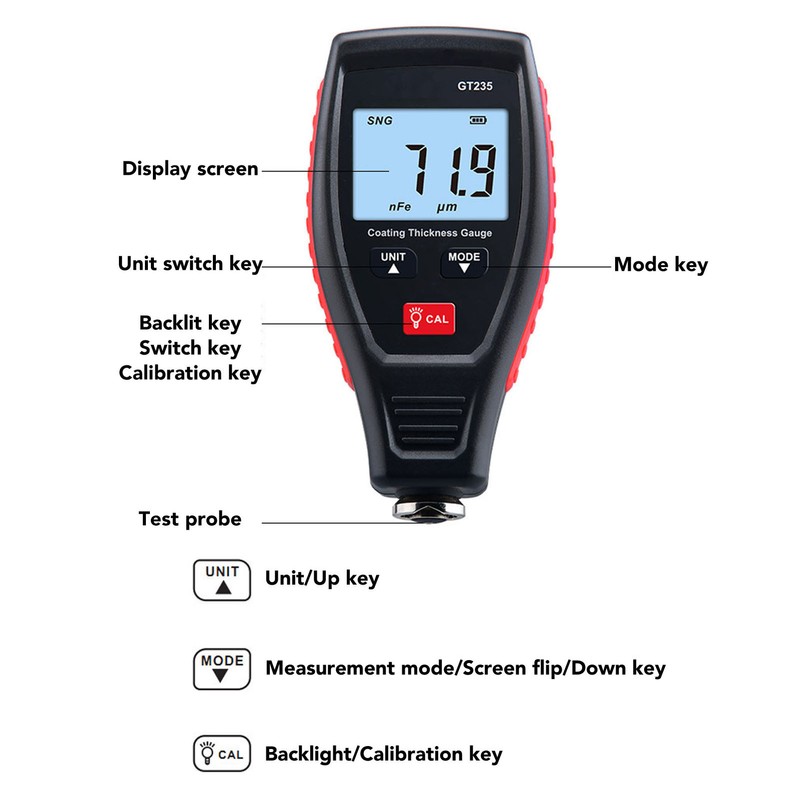 Coating Thickness Gauge High Accuracy Mil Auto Paint Meter for
