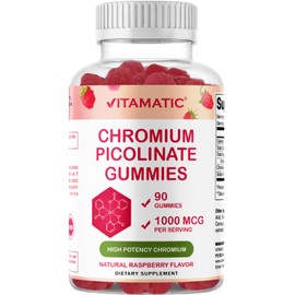 Vitamatic Vitamatic Chromium Picolinate 1000 mcg - 90 Gummies - High Potency Chromium - Raspberry Flavor